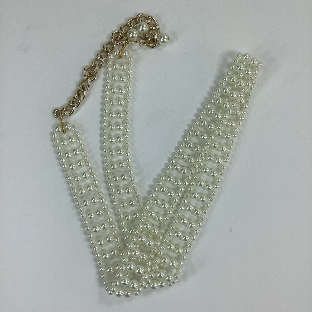 Vintage White Plastic Pearl Bead Belt Necklace Handmade
